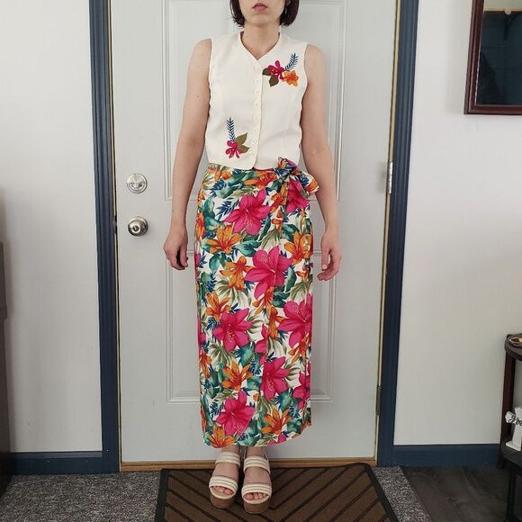 90s Rayon Tropical‎ Floral Skirt Set - Picture 1 of 4